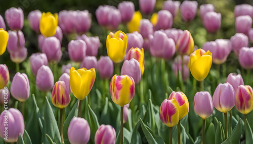 pink and yellow tulips background.
