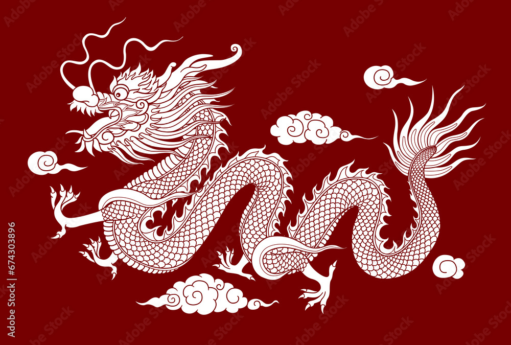 Culture traditions asia Chinese dragon graphics on a flat colored background for decor.
Culture traditions asia Chinese dragon graphics on a flat colored background for decor.