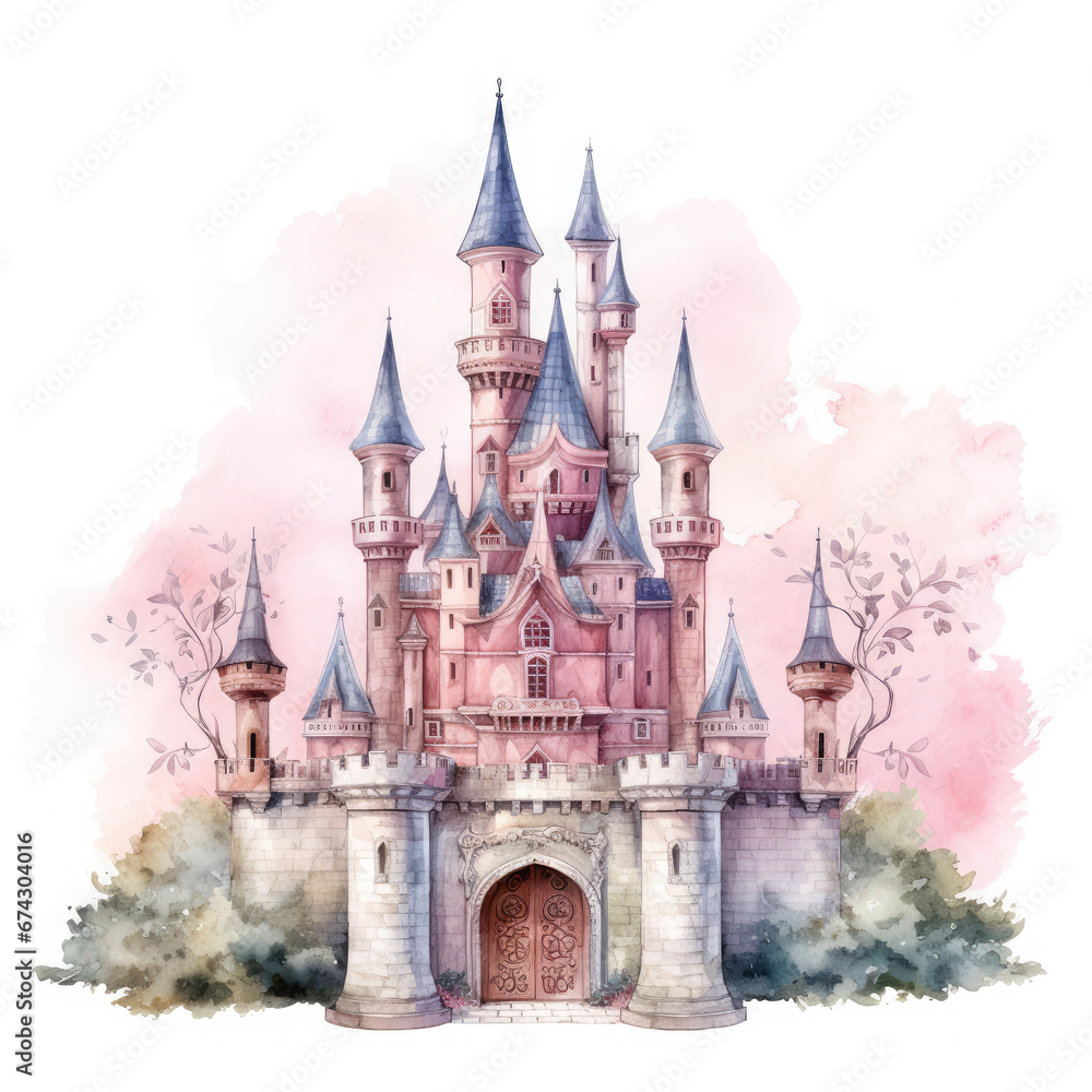 Cute watercolor princess castle Illustration, Generative Ai Cute watercolor princess castle Illustration, Generative Ai
