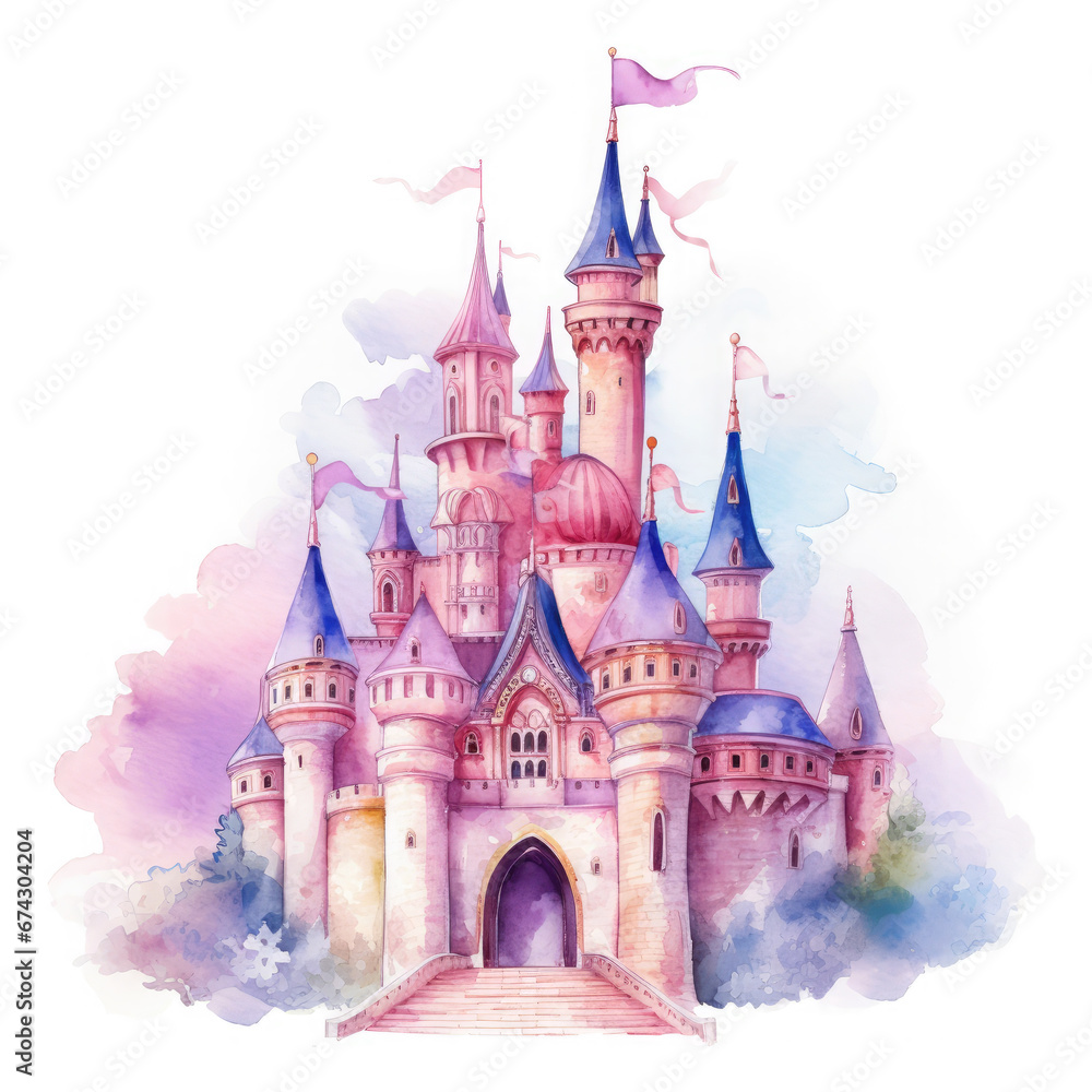 Cute watercolor princess castle Illustration, Generative Ai Cute watercolor princess castle Illustration, Generative Ai