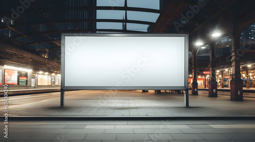 A big, blank showcase billboard or advertising light box for your text message or media content is available at the train station in the city, It is part of the commercial, marketing, and advertising  photo