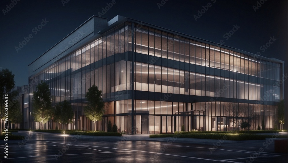 Obraz premium Modern Commercial office building. Factory and transport house. Large logistic business transport warehouse dock station. Generative AI