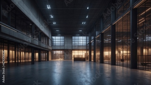 Modern Industrial Hall with High Ceilings. Generative AI