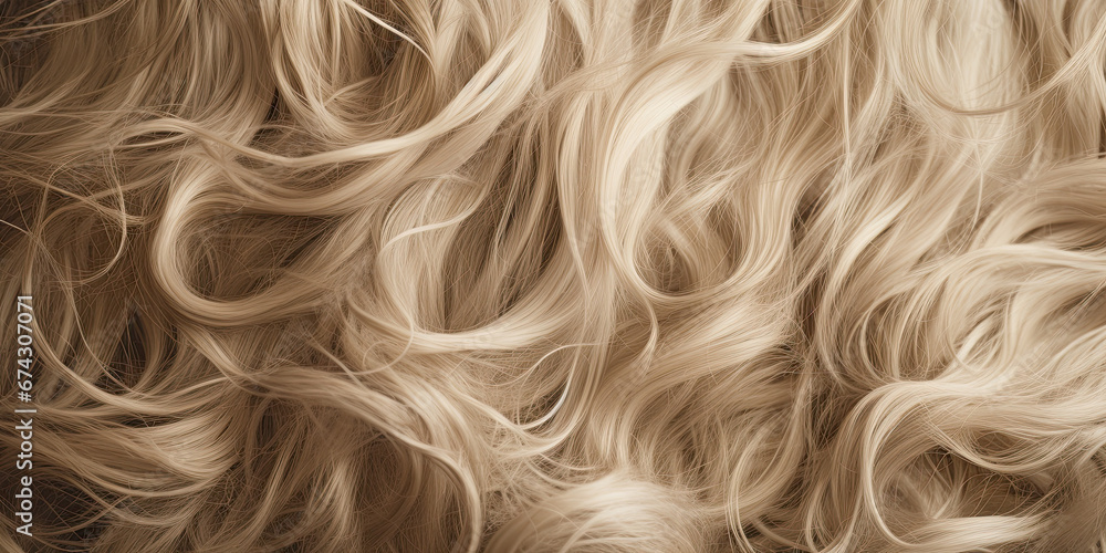 Blonde hair textured background wide close up haircut long flowing hairs curly style, generated ai Blonde hair textured background wide close up haircut long flowing hairs curly style, generated ai