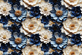 Elegant White and Blue Flowers Seamless Repeatable Background