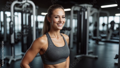 Smiling Woman, fitness and thumbs up to health, workout and training to live an active, wellness and healthy lifestyle with gym. Generative AI
