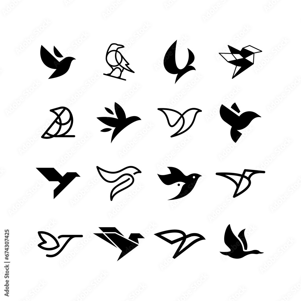 Creative abstract premium bird line nagitive space icon set logo design vector line outline monoline art Creative abstract premium bird line nagitive space icon set logo design vector line outline monoline art