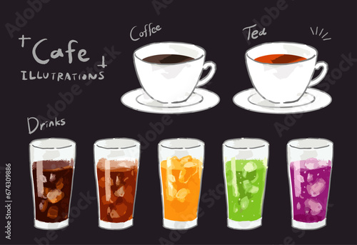チョークアート風のドリンクのベクターイラストセット