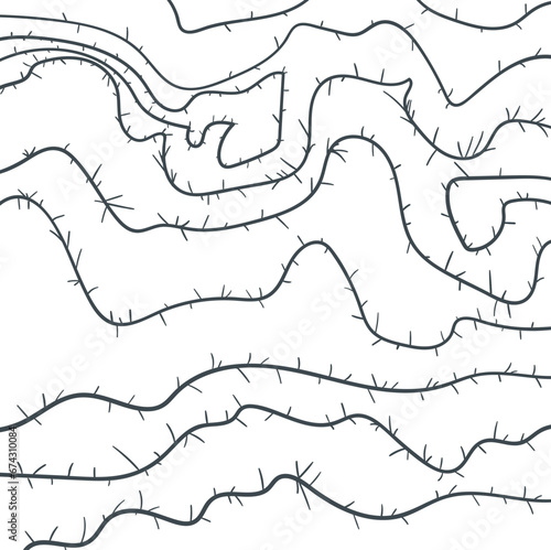 Barbed wire or vines with needles form a cartoon background