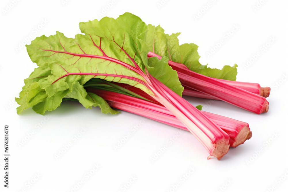 Rhubarb stalks on white background