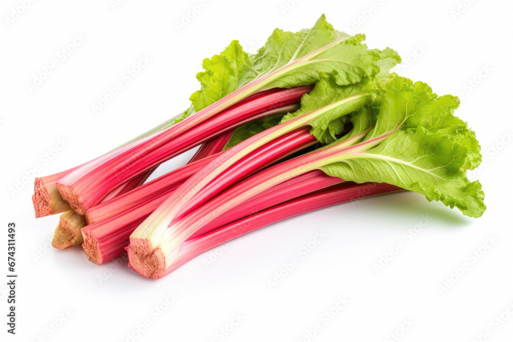 Rhubarb stalks on white background