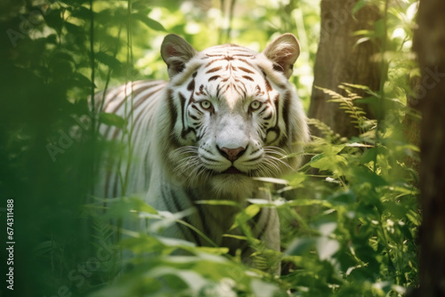 A white tiger in forest.