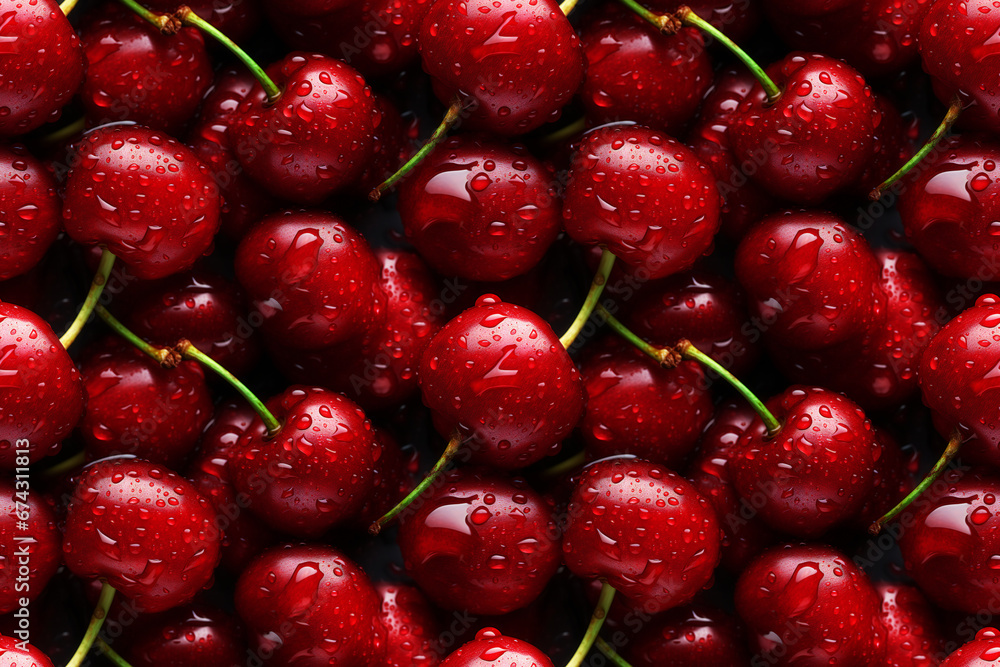 Fresh Red Cherries Close-Up. Seamless Repeatable Background. Fresh Red Cherries Close-Up. Seamless Repeatable Background.