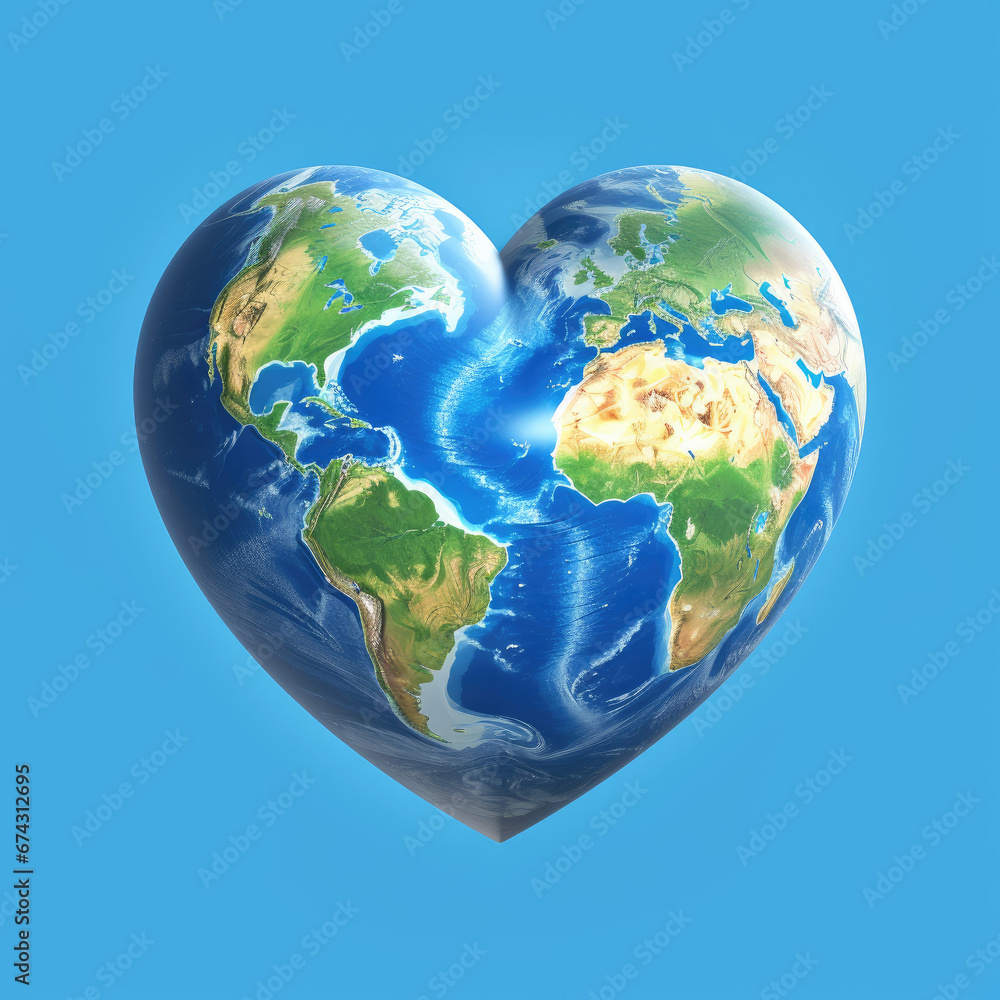Naklejka premium Earth in the shape of a heart, sticker icon logo for advertisement