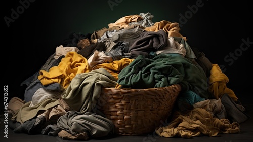 A big pile of dirty laundry in the background. Generated by AI. photo