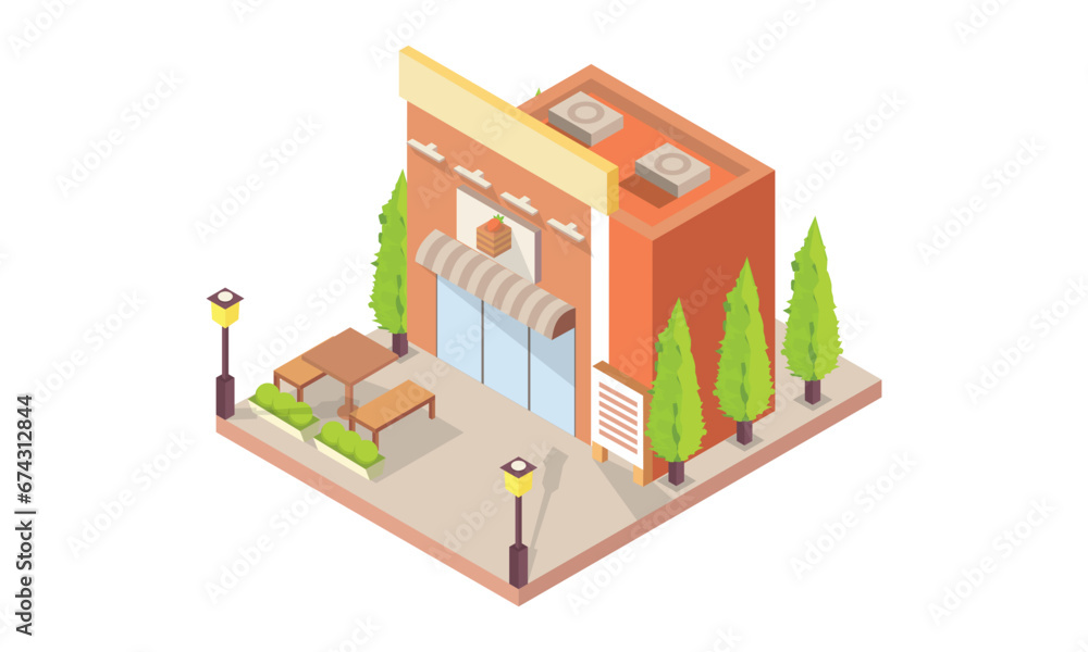 isometric bakery Shop.on white background.isometric design. 3D design elements for construction of urban and village landscapes.