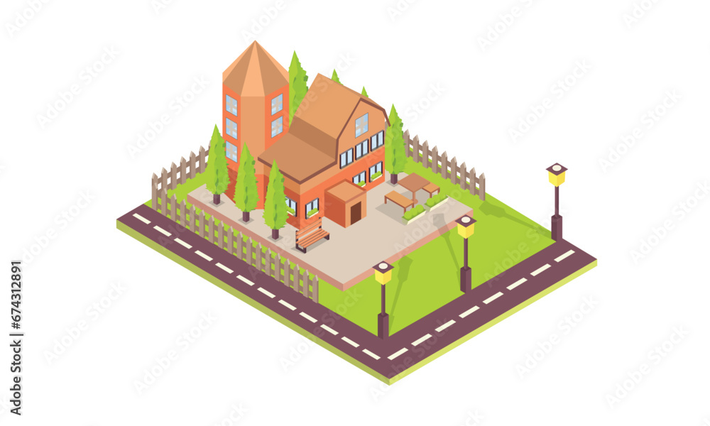 isometric rural houses.on white background.isometric design. 3D design elements for construction of urban and village landscapes. isometric rural houses.on white background.isometric design. 3D design elements for construction of urban and village landscapes.