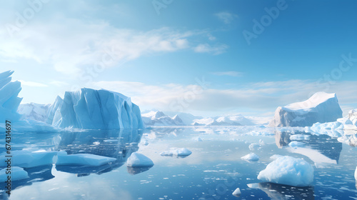 Towering icebergs floating in a serene Arctic landscape, testament to the majesty and fragility of our polar regions. Ai Generated.NO.03