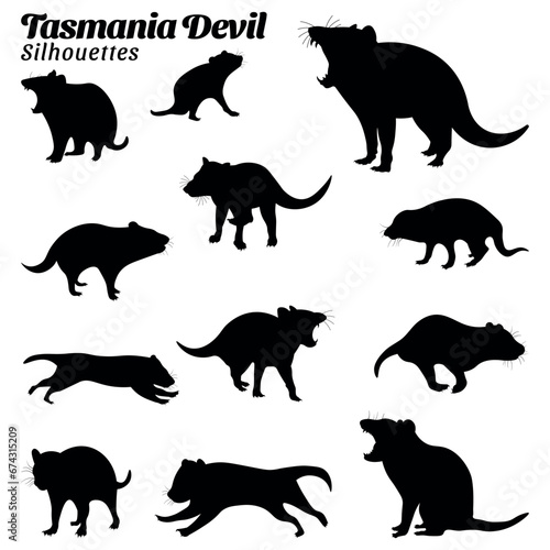 Collection of Silhouette illustrations of tasmania devil animal 