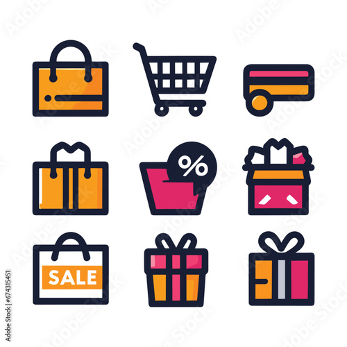 ector color Online shop icon collection shopping symbols set 