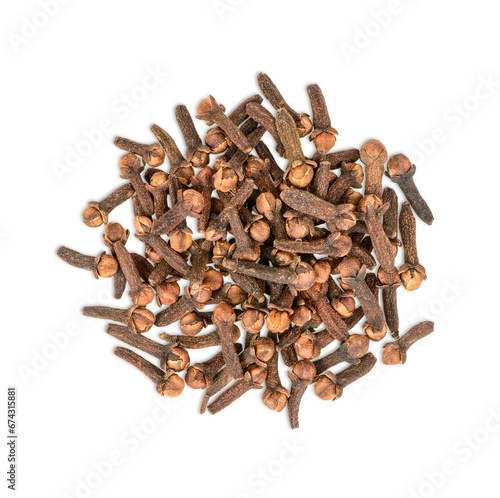 Dried cloves isolated on white background. Top view
