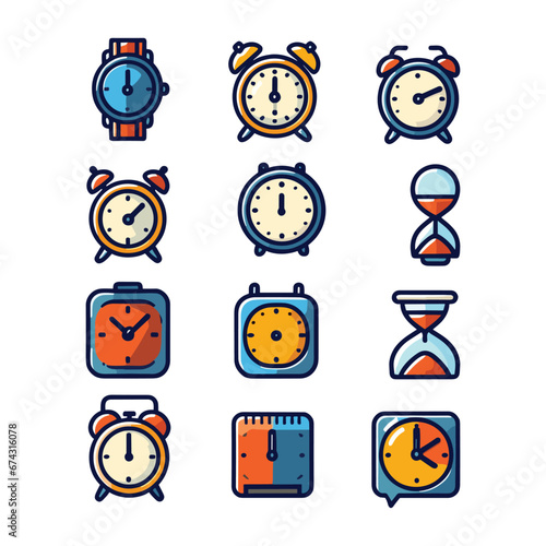 Vector Coloured Set of time clock hour for plan work service