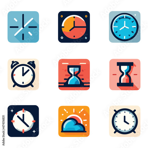 Vector Coloured Set of time clock hour for plan work service