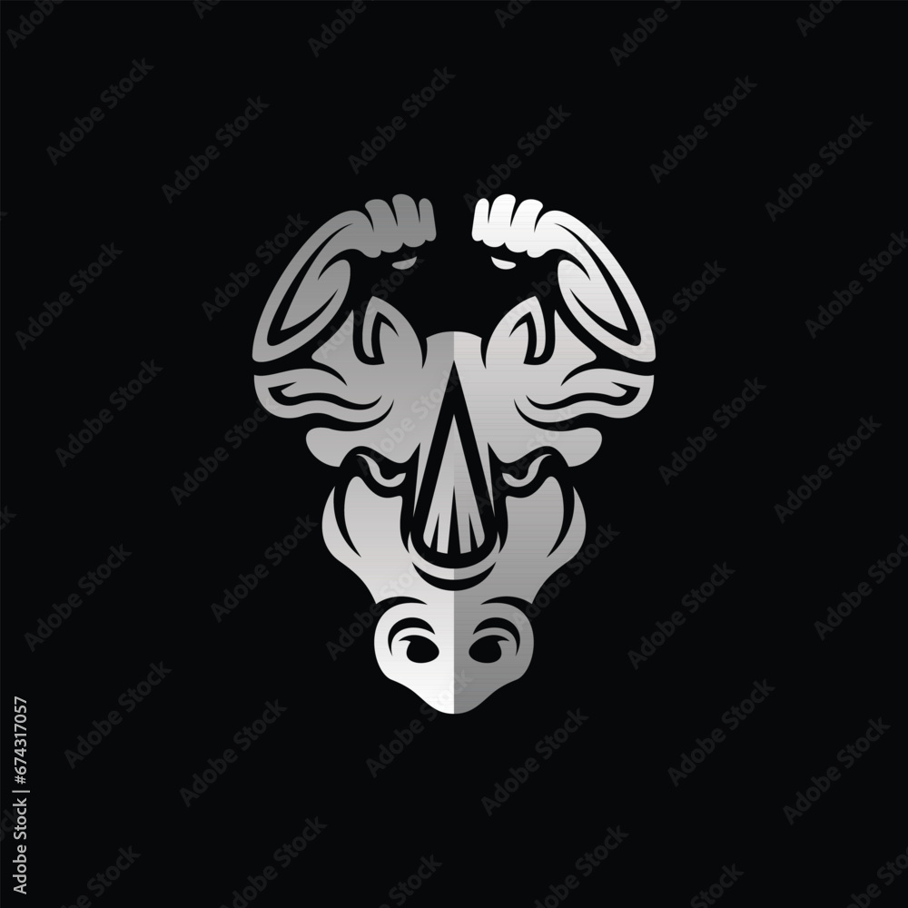 Rhino With Hand Muscle Logo Design template, logo for sport and your company