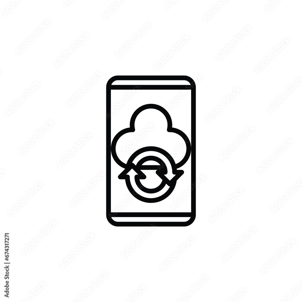 Cloud sync on mobile outline icon. Vector illustration. The isolated icon suits the web, infographics, interfaces, and apps.v Cloud sync on mobile outline icon. Vector illustration. The isolated icon suits the web, infographics, interfaces, and apps.v