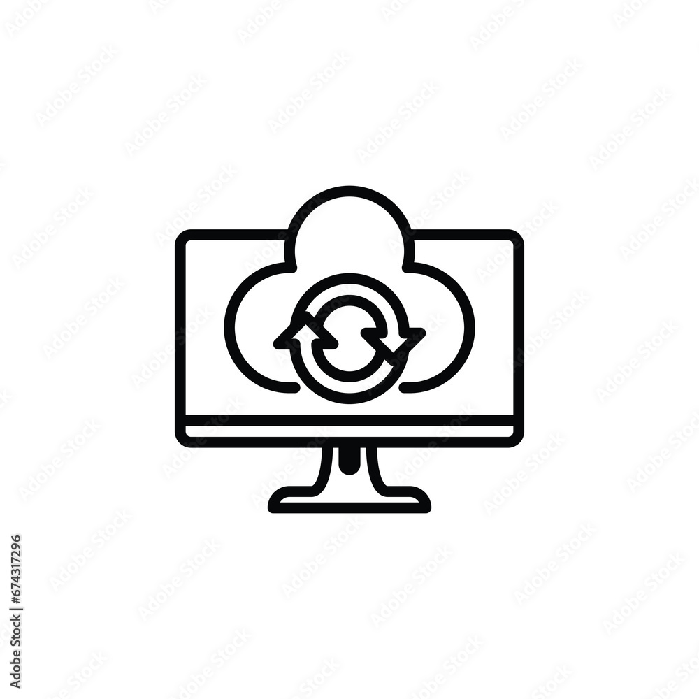 Cloud sync on a computer, synchronization outline icon. Vector illustration. The isolated icon suits the web, infographics, interfaces, and apps. Cloud sync on a computer, synchronization outline icon. Vector illustration. The isolated icon suits the web, infographics, interfaces, and apps.