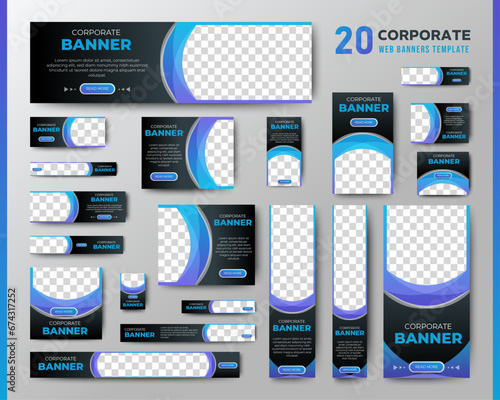 set of creative web banners of standard size with a place for photos. Vertical, horizontal and square template. vector 