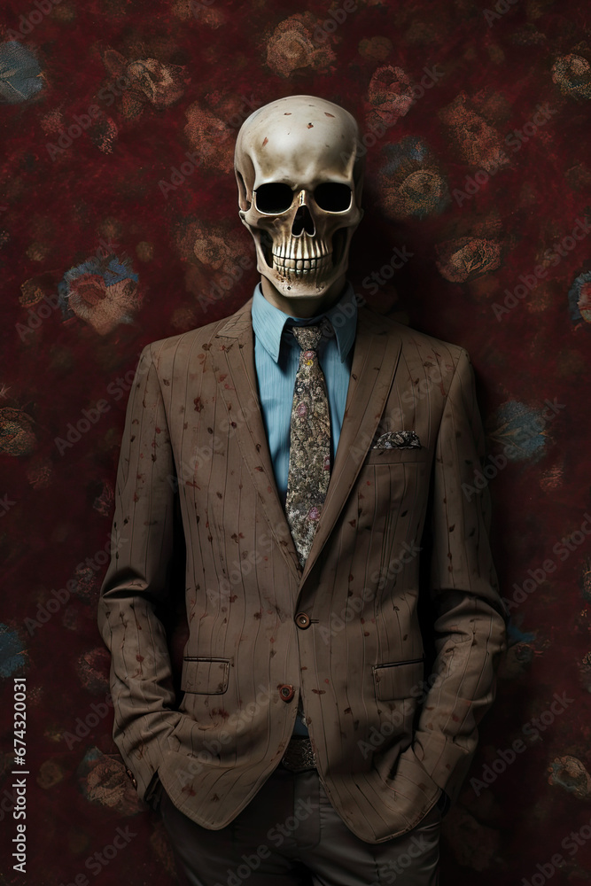 Skeleton skull wearing suit and tie Skeleton skull wearing suit and tie