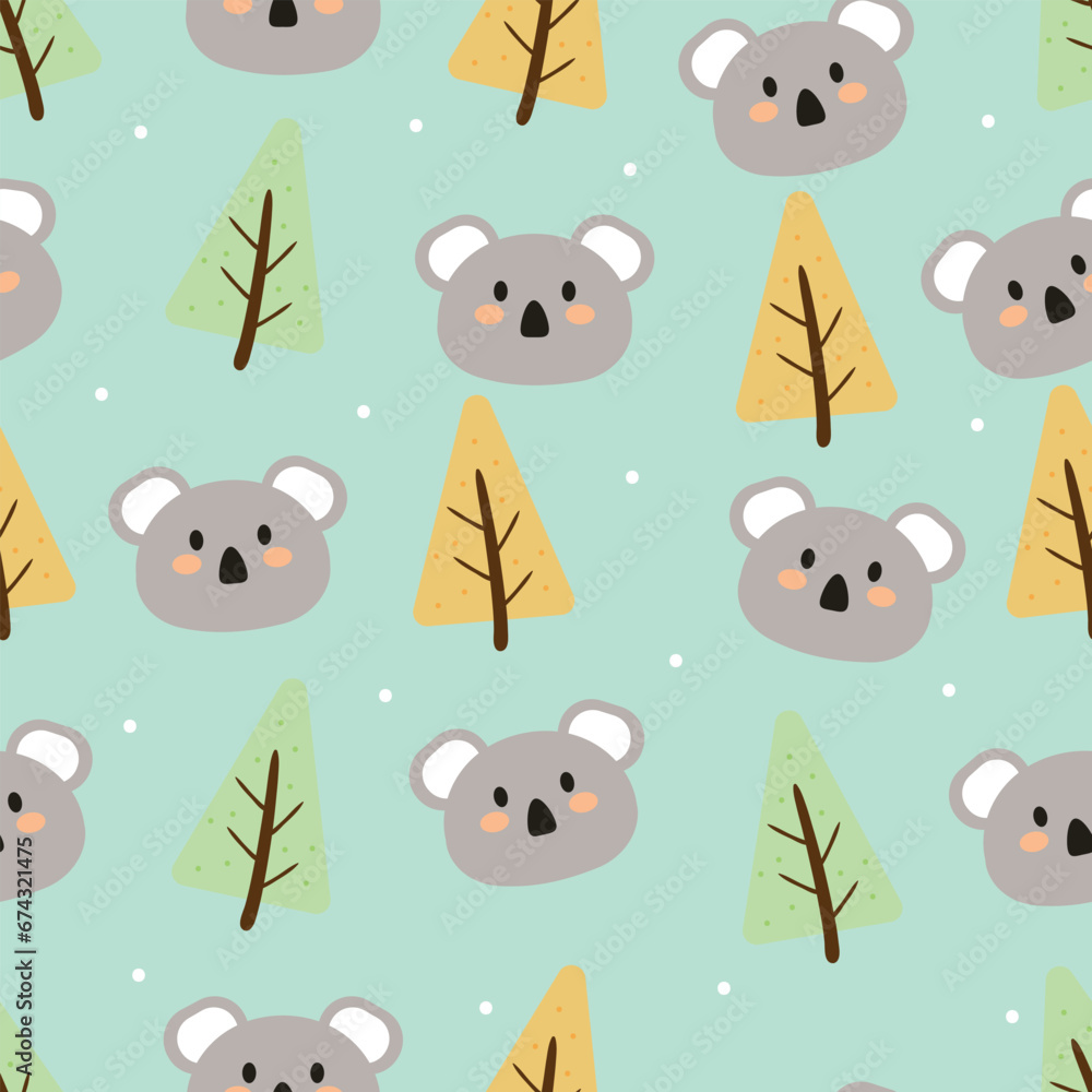 Seamless pattern with cute cartoon koalas, on fabric, textile, gift wrapping paper. colorful vector for children, flat style