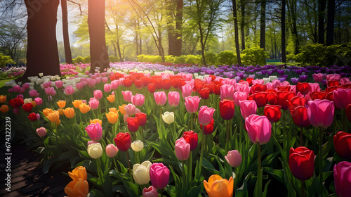 Exquisite tulip garden in full bloom, a symphony of colors that transforms the landscape into a painter's paradise. Ai Generated.NO.02