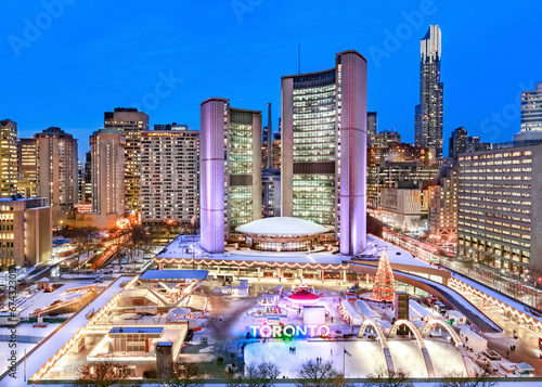 Fotografie, Obraz Toronto City Hall with skating rink at Nathan Phillips Square in winter