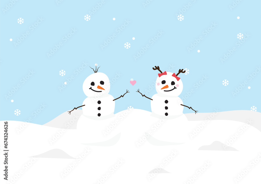 abstract background with two snowman in the snow