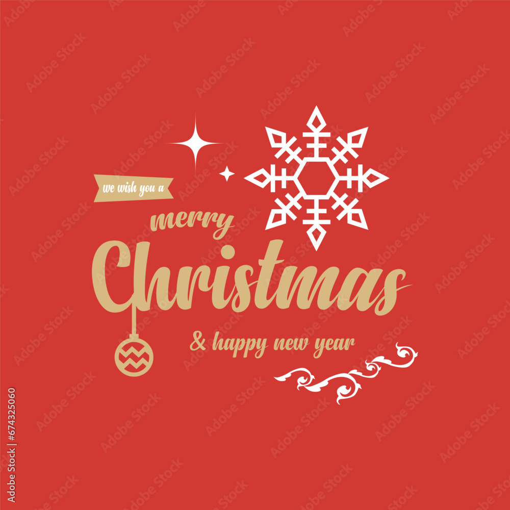Fototapeta premium Merry christmas text with snowflake design illustration