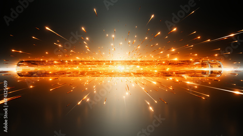 thick orange sparkling laserbeam straight level