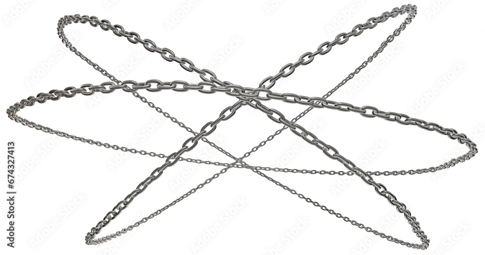 3D representation of circles woven with metal chains, PNG format, on a background that's transparent. 3D representation of circles woven with metal chains, PNG format, on a background that's transparent.