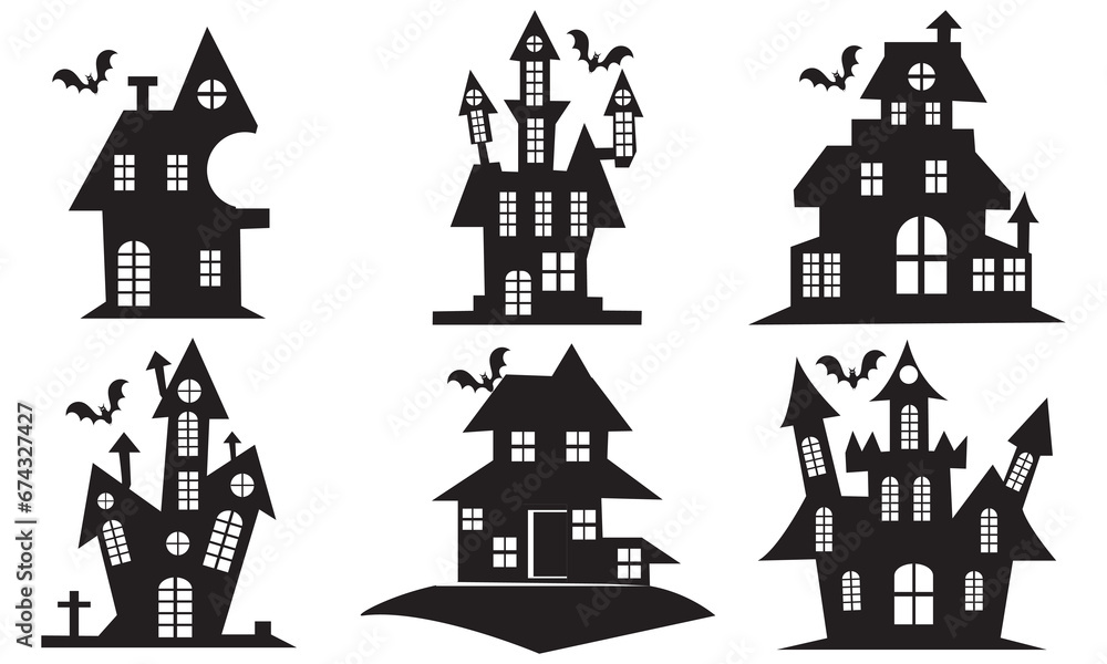 Halloween House silhouette collection. scary haunted  house bundle set.
