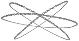 3D representation of circles woven with metal chains, PNG format, on a background that's transparent.