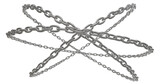 Metal chains creatively woven into circles in a 3D illustration, PNG format, with a clear background.