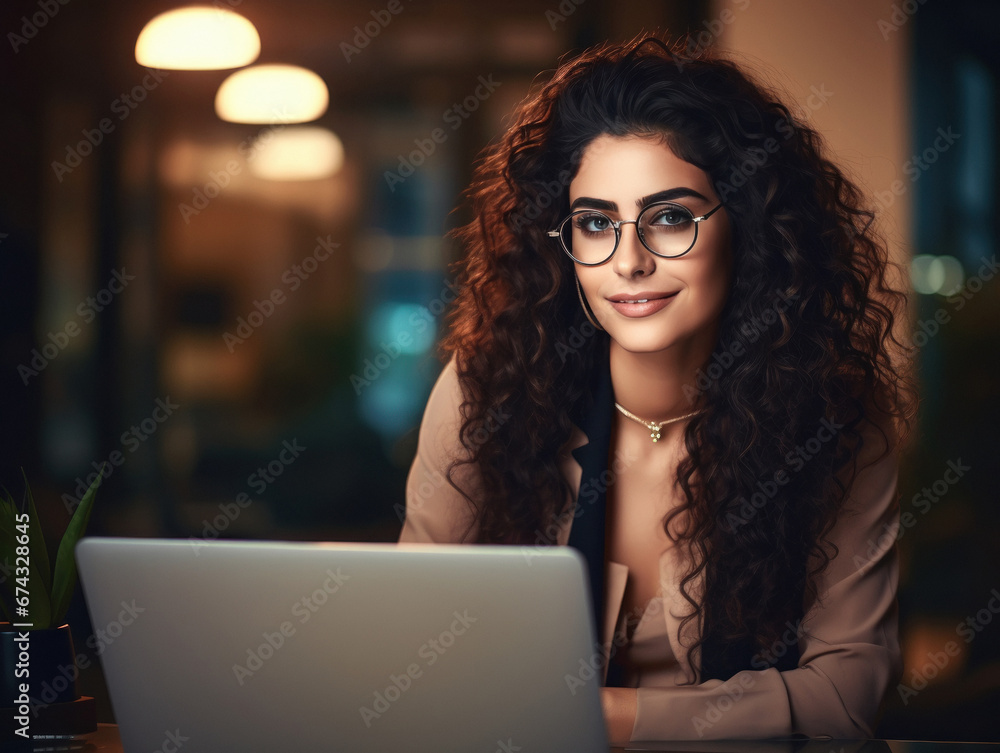 Young and successful corporate woman using laptop at office Young and successful corporate woman using laptop at office