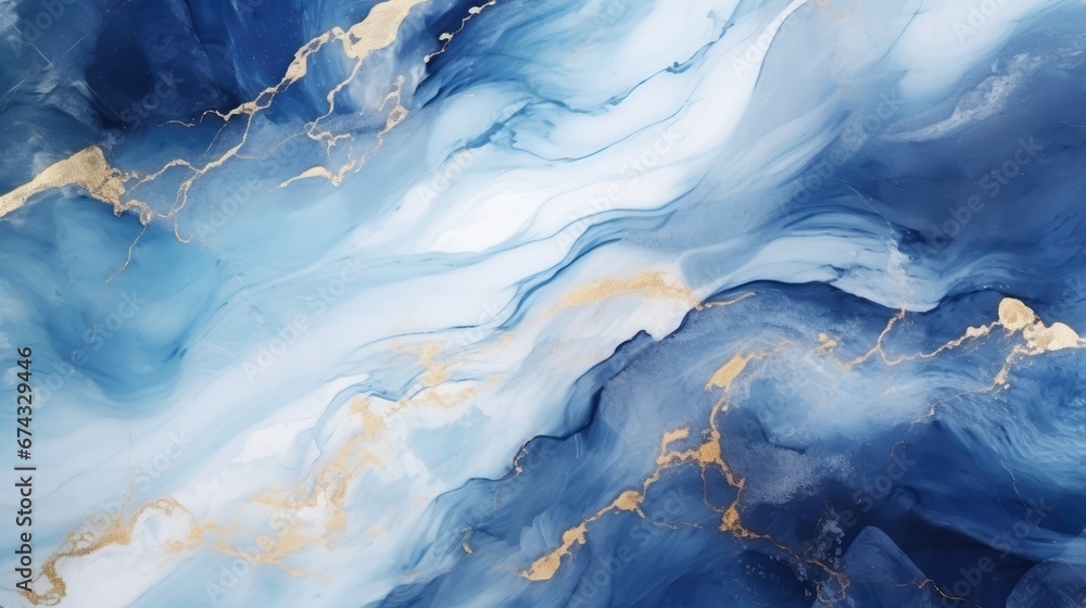Abstract white blue gold marble background