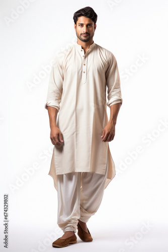 Indian man in traditional wear kurta pajama or pathani dress photo