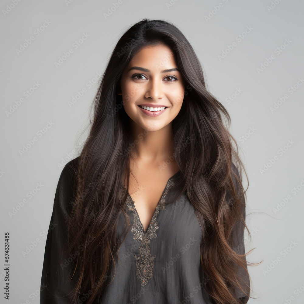 Beautiful indian woman standing on white background. Beautiful indian woman standing on white background.