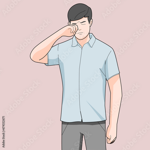 man having red eye irritation hurt itchy need medical attention cannot see clear feeling unrest  
