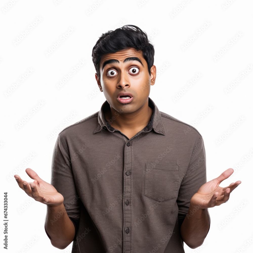 Indian man is reacting as if someone is asking a question - obrazy, fototapety, plakaty 