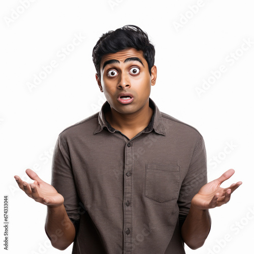 Indian man is reacting as if someone is asking a question photo