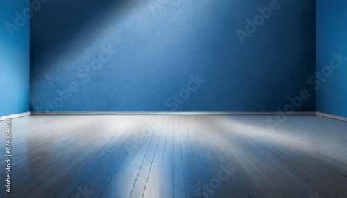 empty room with blue wall, Wooden Charm and Blue Hues: Product Presentation